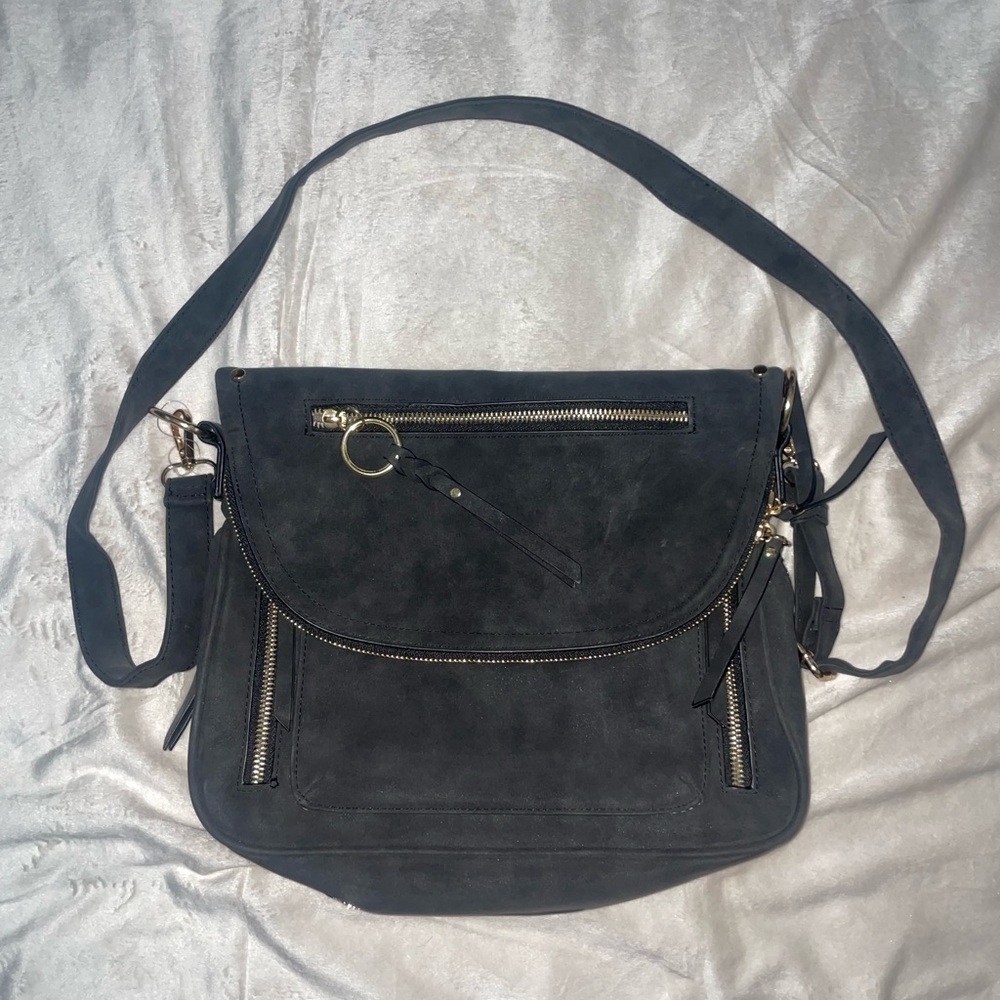 Dark Gray and Gold Crossbody Bag with Adjustable Strap